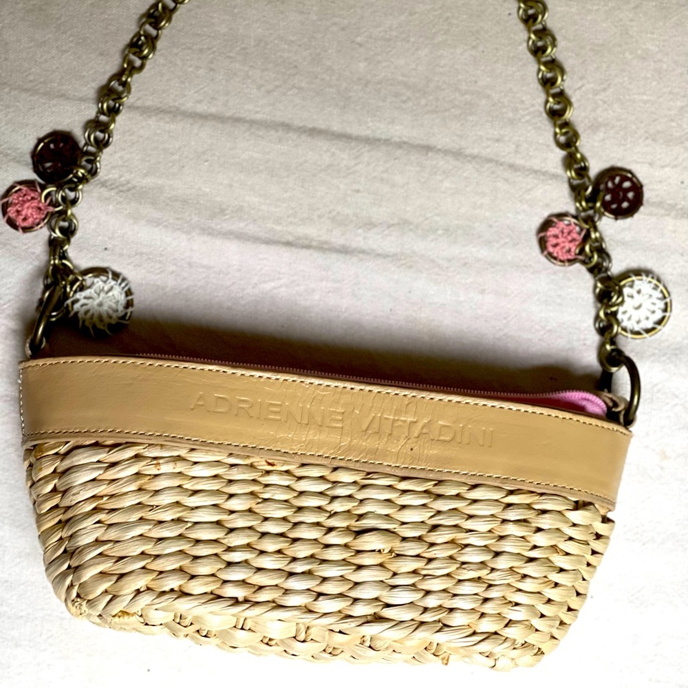 Adrienne Vittadini Straw pink chain basket bag